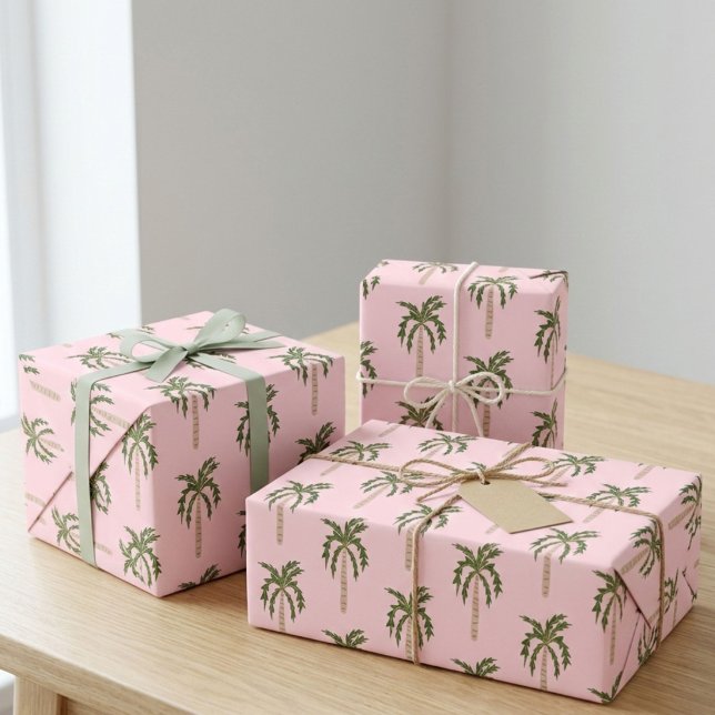 Palmen am Meeresufer Rosa Niedliches KUSTOM Geschenkpapier Set (Seaside Soiree Palm Trees Pink Cute CUSTOM Wrapping Paper Sheets
)