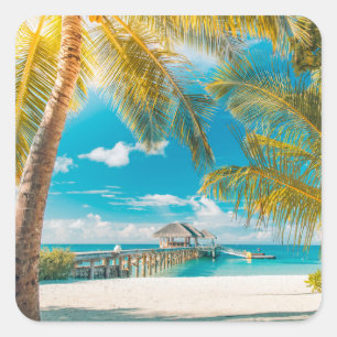 Palmen am Sonnenuntergang Quadratischer Aufkleber