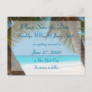 Palmen am Strand Hochzeit Save the Date Postkarte