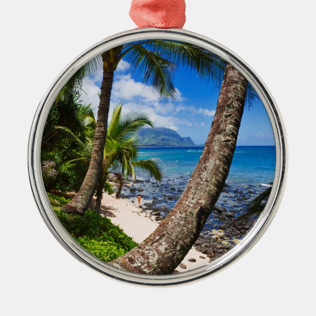 Palmen am Strand von Hideaways Ornament Aus Metall (Vorne)