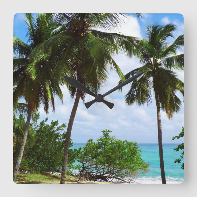 Palmen an der tropischen Seascape Wall Uhr (Vorderseite)