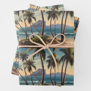 Palmen an einem Strand mit Blick aufs Meer Geschenkpapier Set