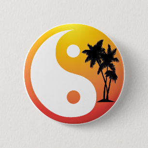 Palmen an Sonnenuntergang Yin Yang Knopf Button