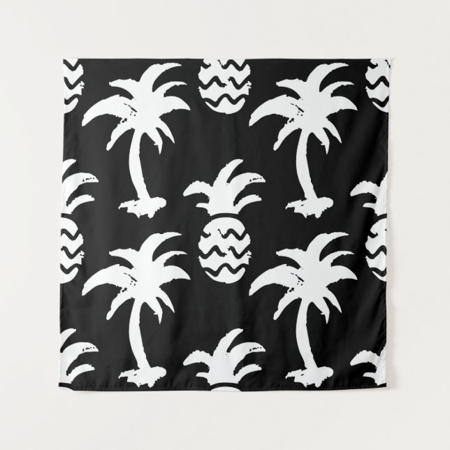 Palmen, Ananas, monochrome Muster. Wandteppich (Vorderseite)