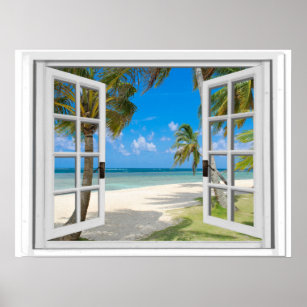 Palmen auf dem Fake "Beach Ocean View" Poster