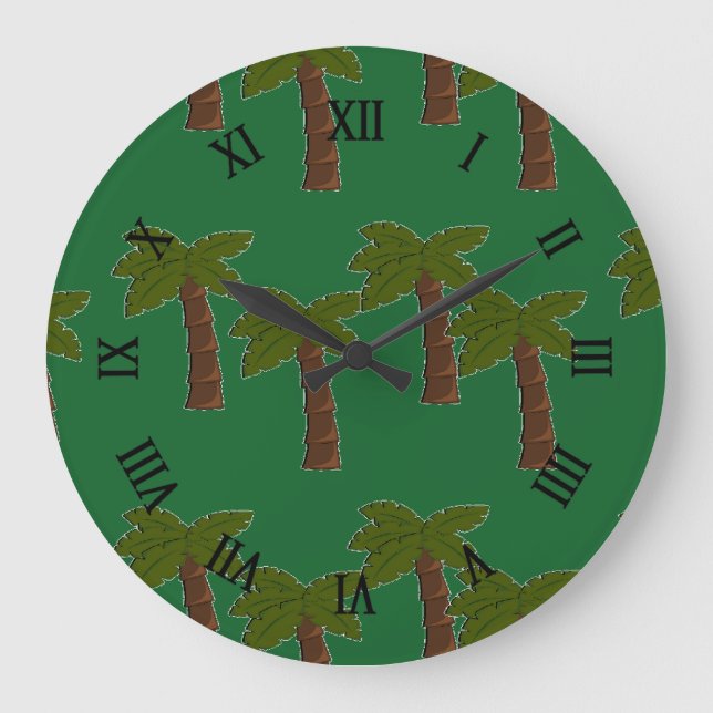 Palmen auf dunkelgrün große wanduhr (Vorderseite)
