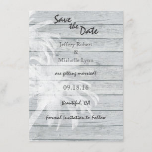 Palmen auf Holzboden Hochzeit Save-the-Date-Karte Einladung