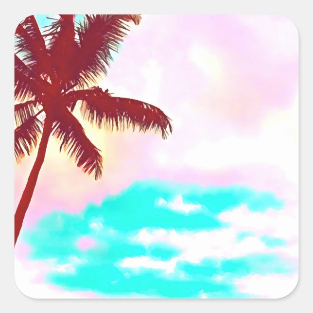 Palmen Bäume tropisches Inselleben Quadratischer Aufkleber (Vorderseite)