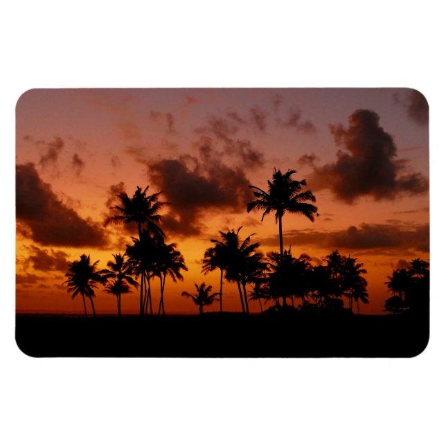 Palmen bei Sonnenuntergang - rot Magnet (Horizontal)