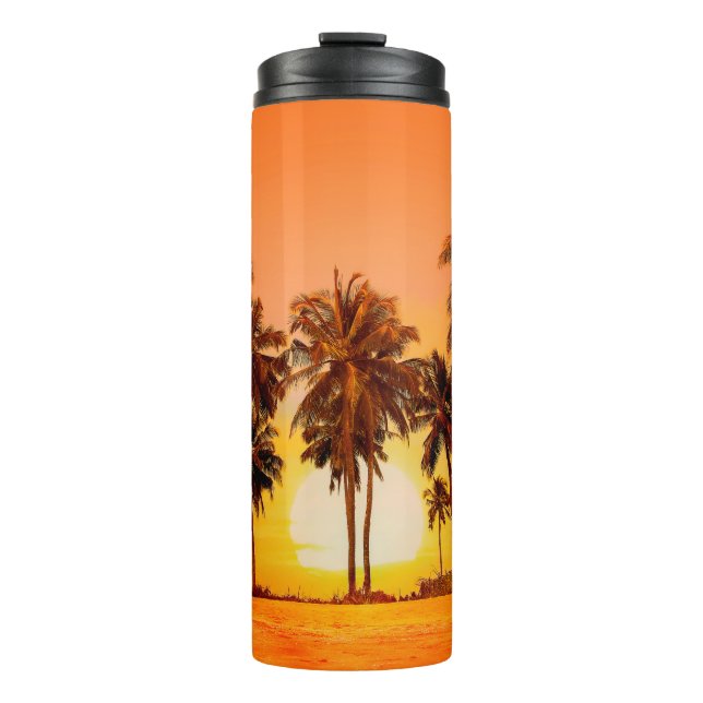 Palmen bei Sonnenuntergang. Sri Lanka. Thermosbecher (Vorderseite)
