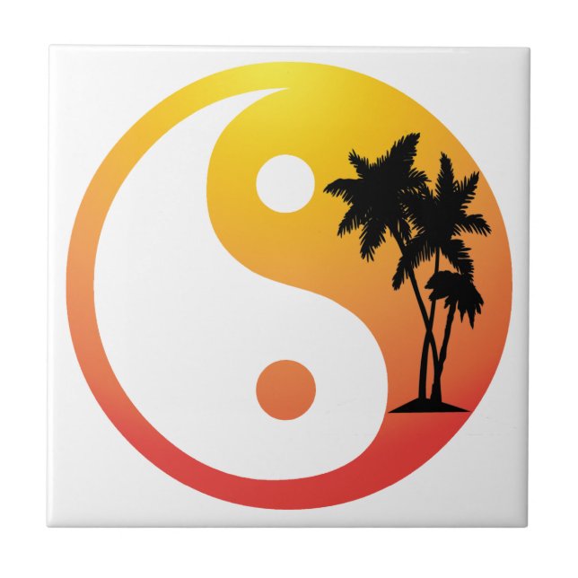 Palmen bei Sunset Yin Yang Tile Fliese (Vorderseite)