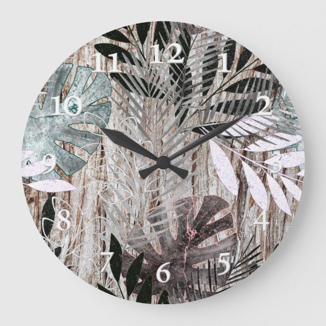 Palmen, Blätter, tropisch, botanisch Große Wanduhr (Vorderseite)