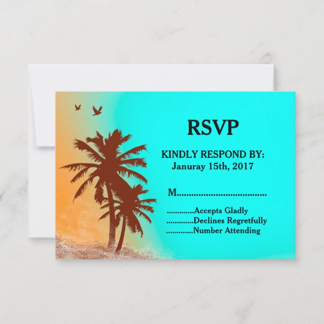 Palmen Blau Ozean Strand Hochzeit UAWG strand2 RSVP Karte (Vorderseite)