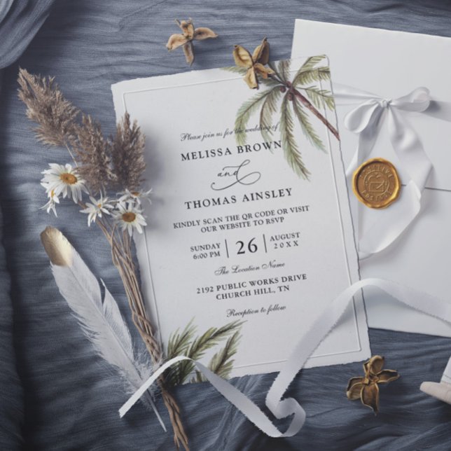 Palmen Boho Tropisch Budget QR-Code Hochzeit Einladung (Von Creator hochgeladen)