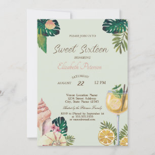 Palmen, Cocktails, Seashells Summer Sweet 16 Party Einladung