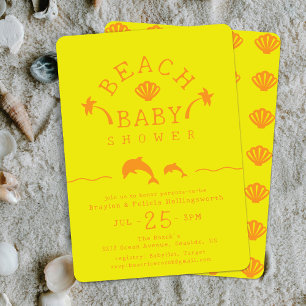 Palmen & Delfine Gelbe & Orange Strand-Baby-Party Einladung