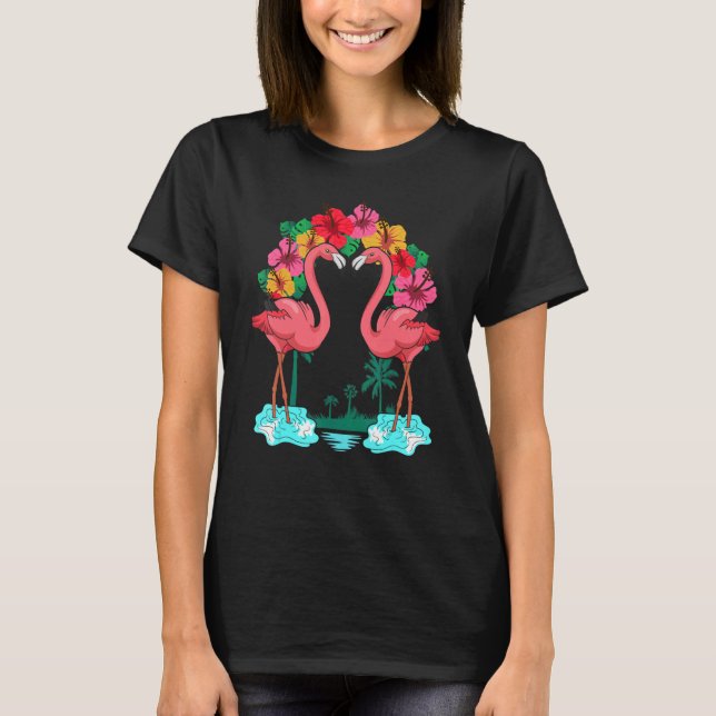 Palmen Exotic Bird Animal Tropical Blume Fla T-Shirt (Vorderseite)