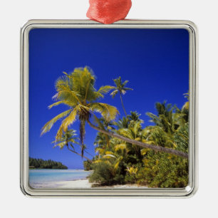 Palmen gesäumter Strand Cook Islands 7 Silbernes Ornament