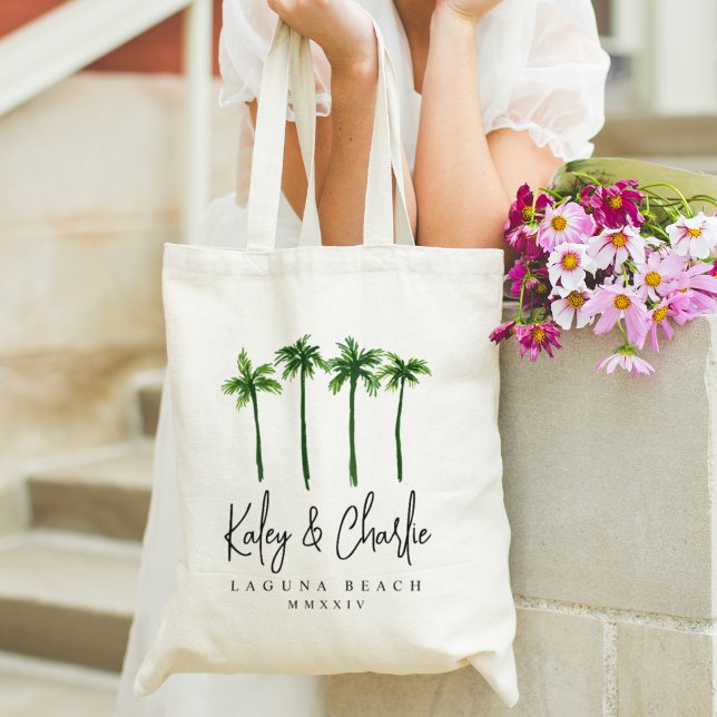 Palmen Hochzeit in Urlaubsort Empfang Tragetasche (Tropical palm tree wedding totes)