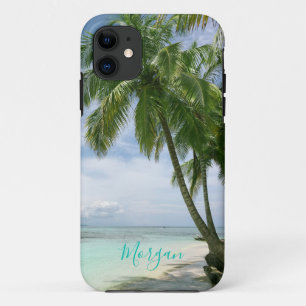Palmen, Ihr Foto, Name in Teal-Schrift Case-Mate iPhone Hülle