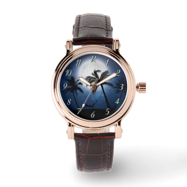 Palmen im Mondschein Armbanduhr (Vorderseite)