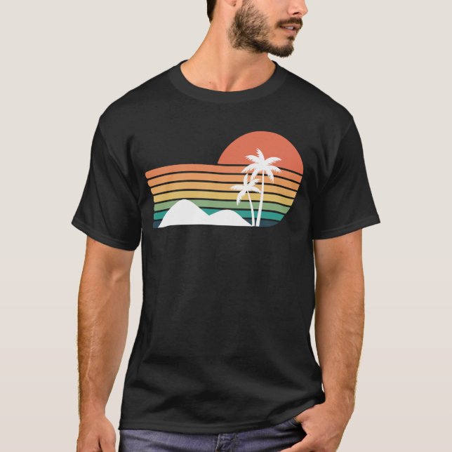 Palmen im Sonnenuntergang Cooles Stranddesign T-Shirt (Vorderseite)