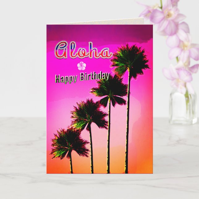 Palmen in der Sunset Birthday Card Karte (Orchidee)