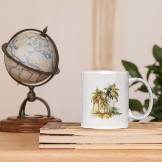 Palmen in grünen und gelben Aquarelltropen Kaffeetasse (Von Creator hochgeladen)