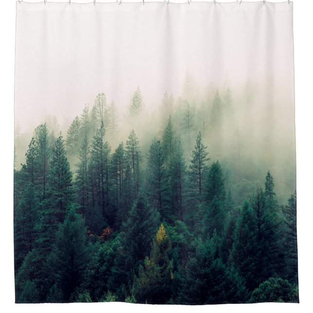 PALMEN MIT NEBEL ÜBERZOGEN DUSCHVORHANG (Vorderseite)