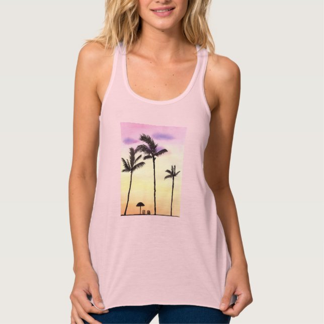 Palmen mit schöner Sonnenaufgang-Aquarell-Kunst Tank Top (Vorderseite)