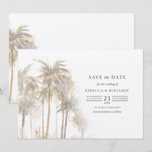 Palmen Moderne tropische Bäume Save The Date (Vorne/Hinten)
