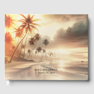 Palmen & Orange Sunset Beach Hochzeit Gästebuch
