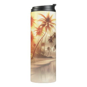 Palmen & Orange Sunset Beach Thermosbecher