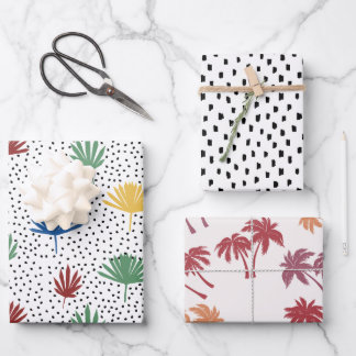 Palmen, Palmfronten und schwarze handgezogene Punk Geschenkpapier Set
