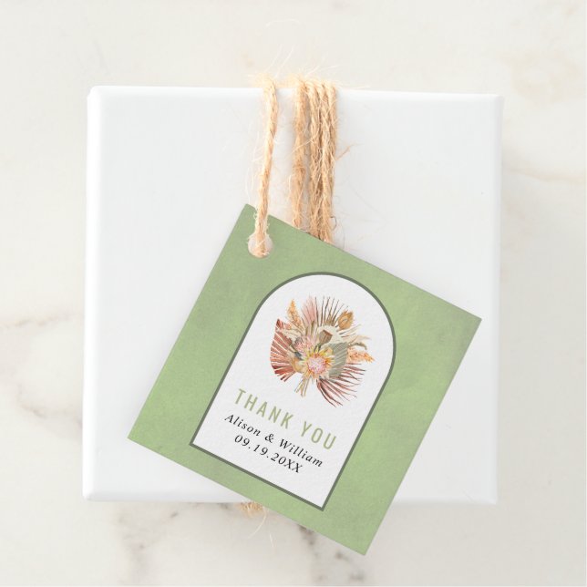Palmen, Pampas Gras Salbei grün Danke Hochzeit Geschenkanhänger (Beispiel)