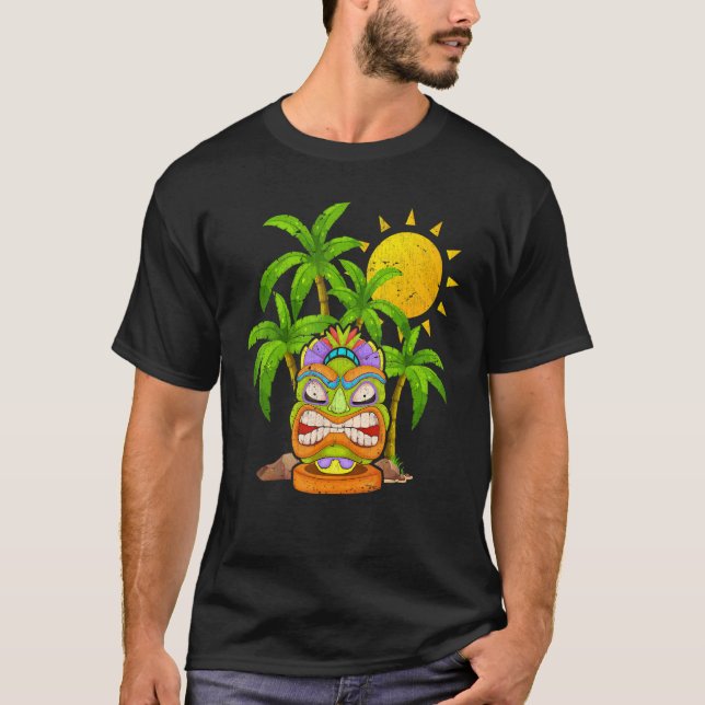 Palmen Polynesische Tiki Maske Hawaiische Statue b T-Shirt (Vorderseite)