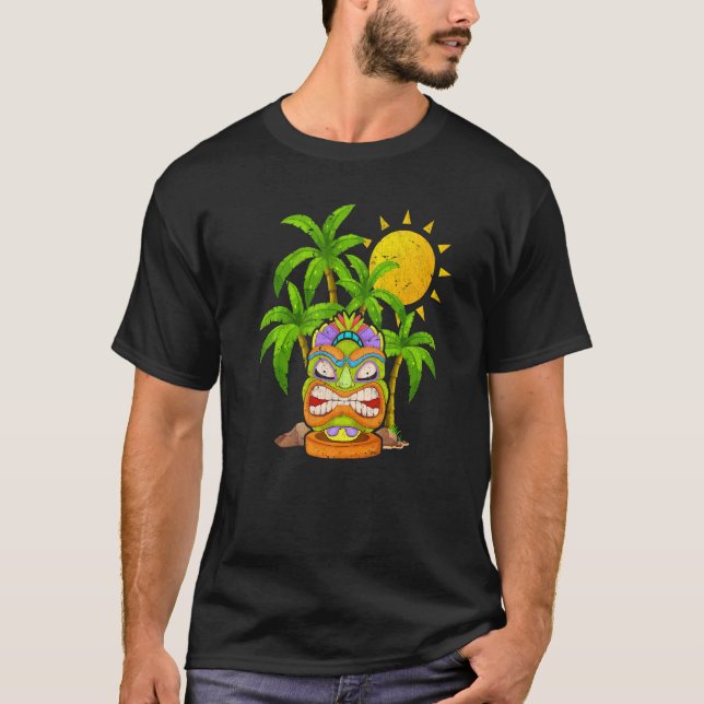 Palmen Polynesische Tiki Maske Hawaiische Statue b T-Shirt (Vorderseite)