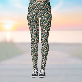 Palmen Polynesische Waves Vintag Beach Green Leggings