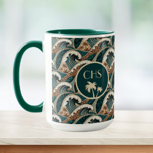 Palmen Polynesische Waves Vintag Beach Monogram Tasse