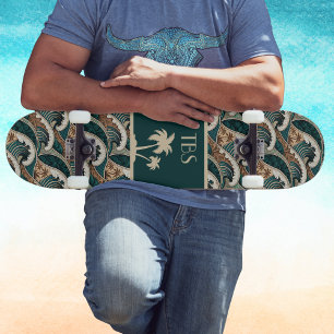 Palmen Polynesische Wellen Vintage Strand Monogram Skateboard