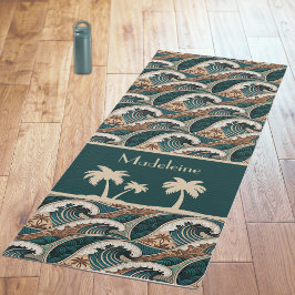 Palmen Polynesische Wellen Vintage Strand Monogram Yogamatte