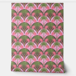 Palmen Retro Textur Rosa grünes Braun Tapete