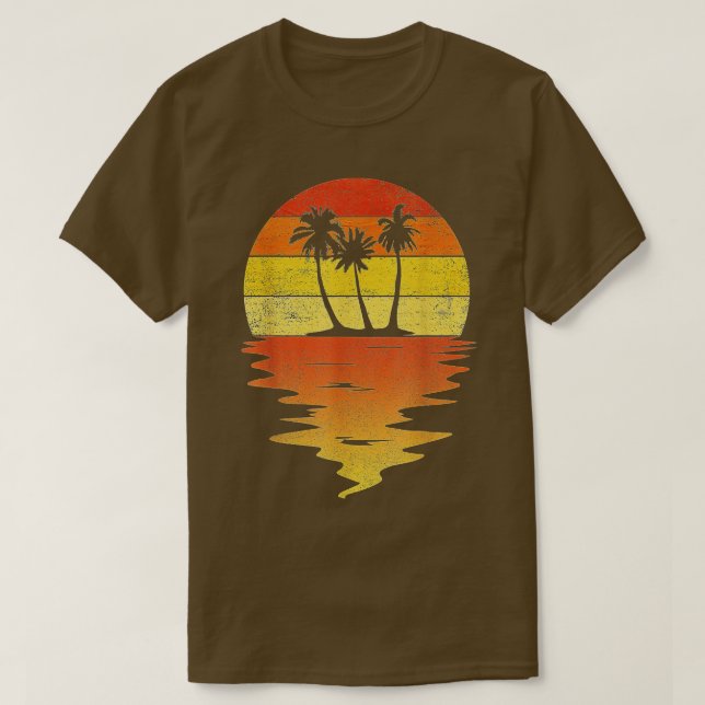 Palmen Rettro Sonnenuntergang 70er Vintag Palmen T-Shirt (Design vorne)