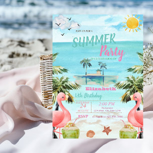 Palmen Rosa Flamingos,Cocktails,Insel Geburtstag Einladung