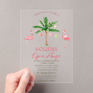 Palmen-Rosa-Flamingos-Feiertags-Open-House Acryleinladungen