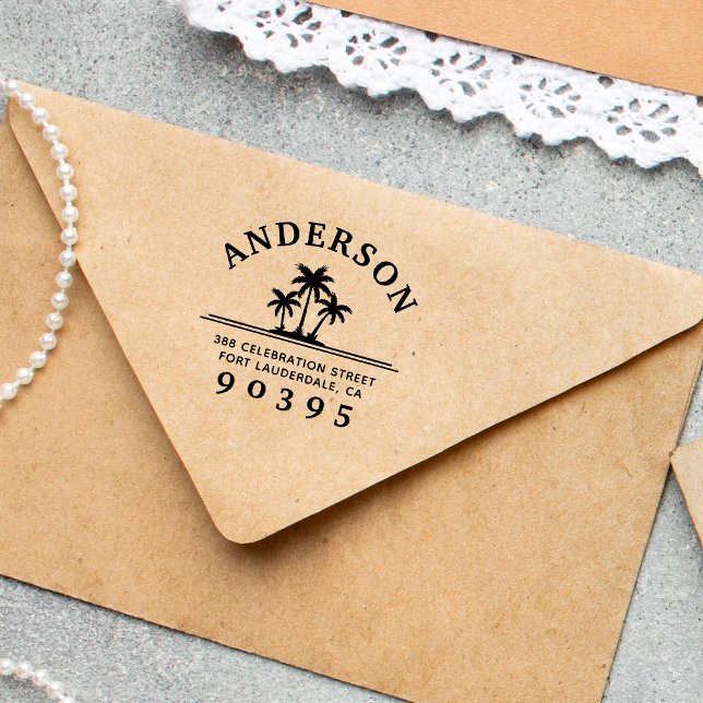 Palmen | Runde Familienname Rücksendeadresse Permastempel (Von Creator hochgeladen)