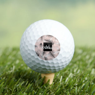 Palmen Schwarz Weiß Erdtöne Rosa Monogrammiert Golfball