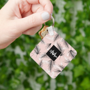 Palmen Schwarz Weiß Erdtöne Rosa Monogrammiert   Schlüsselanhänger