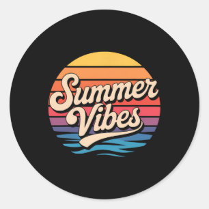 Palmen Sommer Stimmung Retro Surfen Sonnenuntergan Runder Aufkleber