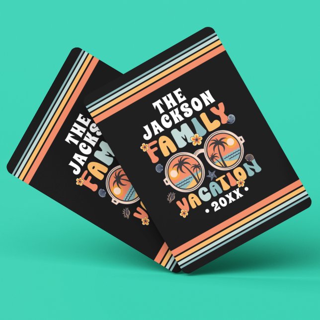 Palmen Sonnenbrille Retro Familienurlaub Groovy Spielkarten (Von Creator hochgeladen)